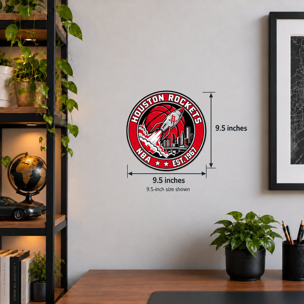 Houston Rockets NBA Seal — wall display with width and height measurements of 9.5 inches; 9.5-inch size shown