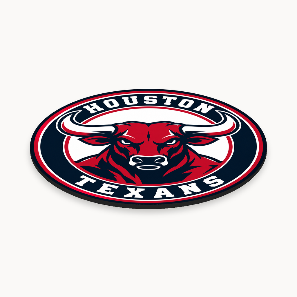Houston Texans NFL seal — angled thin-profile view with complete outer ring; illustrative rendering
