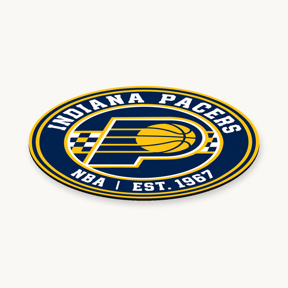 Indiana Pacers NBA seal — angled view showing thin profile; illustrative rendering