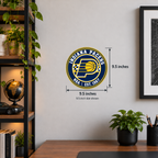 Indiana Pacers NBA seal — wall display with 9.5-inch width and height measurements; 9.5-inch size shown; illustrative rendering