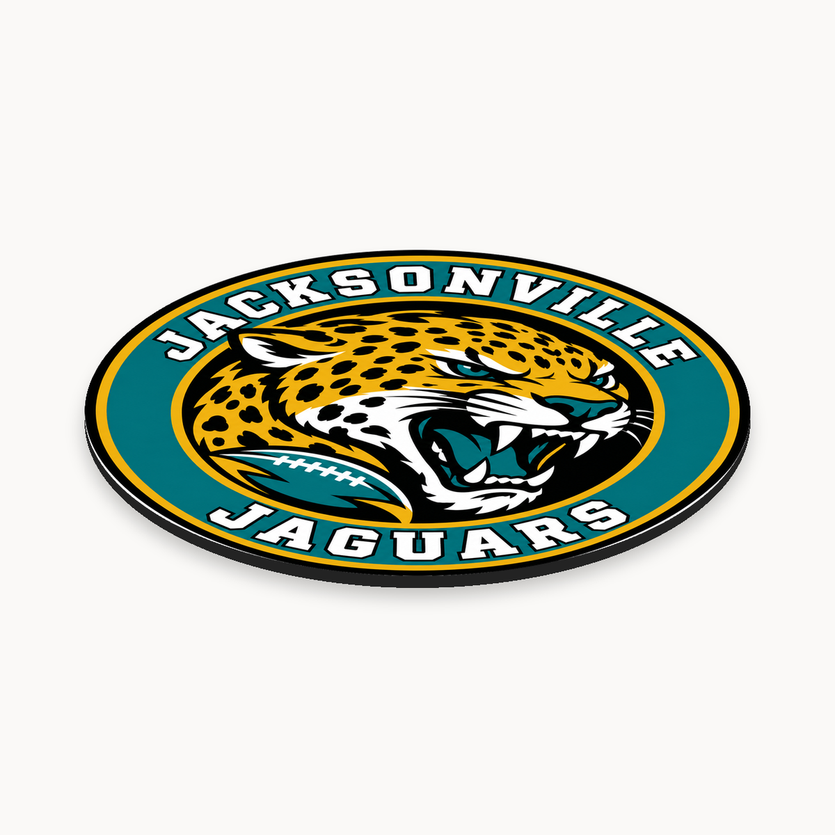 Jacksonville Jaguars NFL seal — angled thin-profile view; illustrative rendering