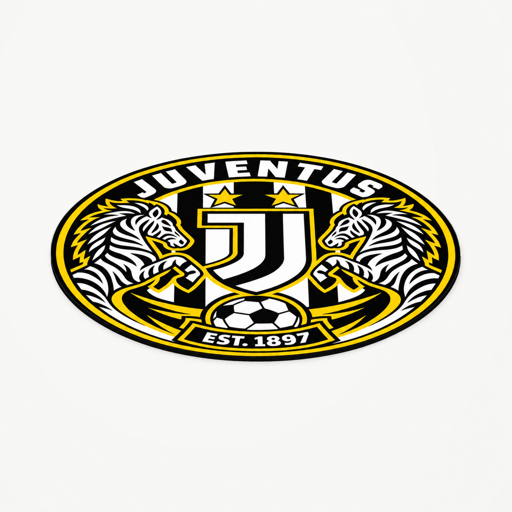 Juventus latest soccer seal — angle illustrative rendering