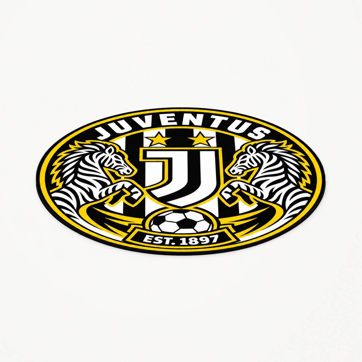 Juventus latest soccer seal — angle illustrative rendering