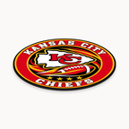 Kansas City Chiefs NFL seal — angled thin-profile view; illustrative rendering