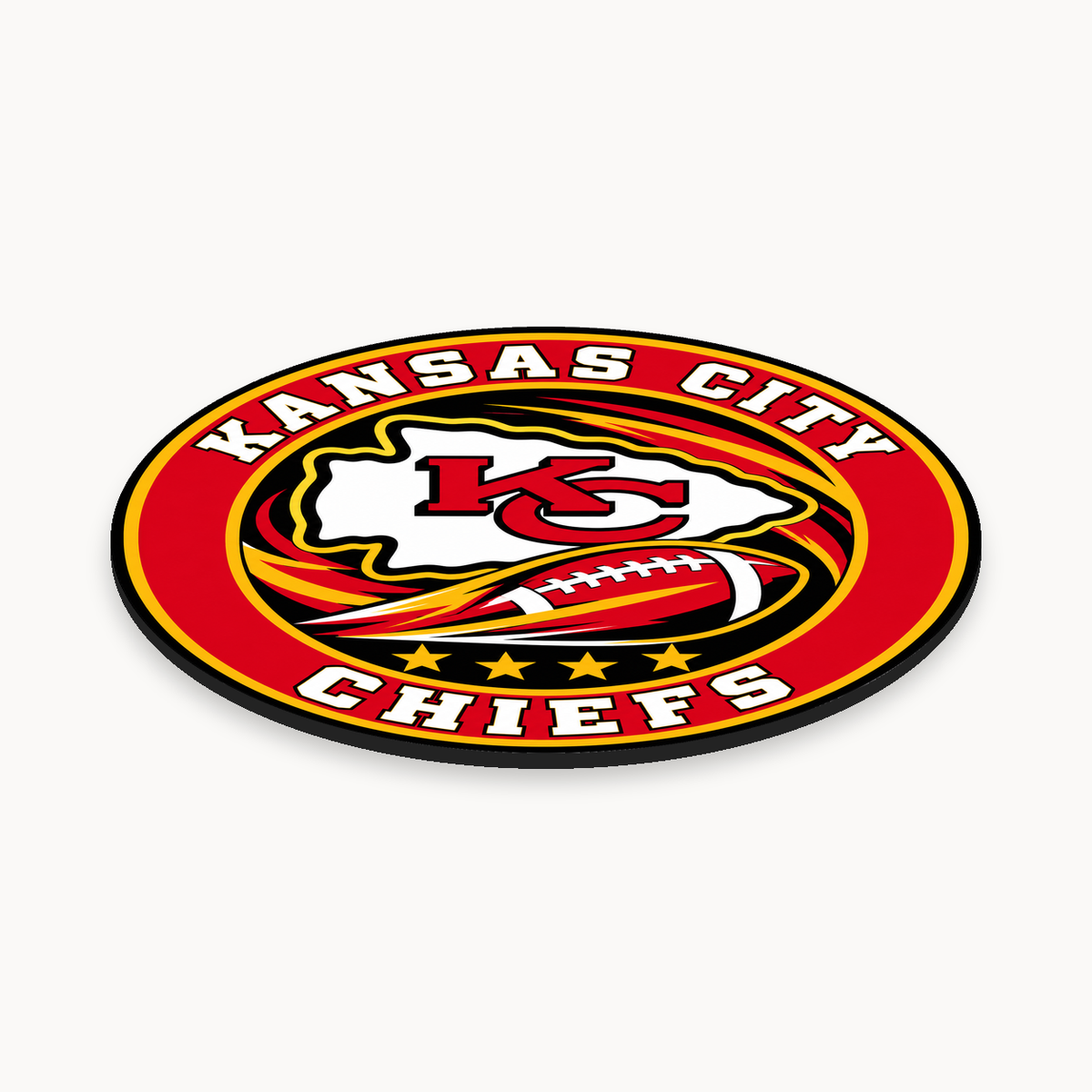 Kansas City Chiefs NFL seal — angled thin-profile view; illustrative rendering