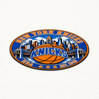 New York Knicks 3D-printed NBA seal — angled view showing the thin profile; illustrative rendering