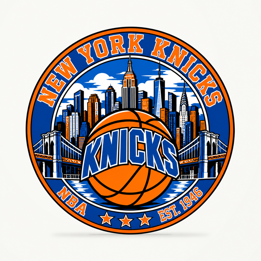 New York Knicks 3D-printed NBA seal — front view; illustrative rendering