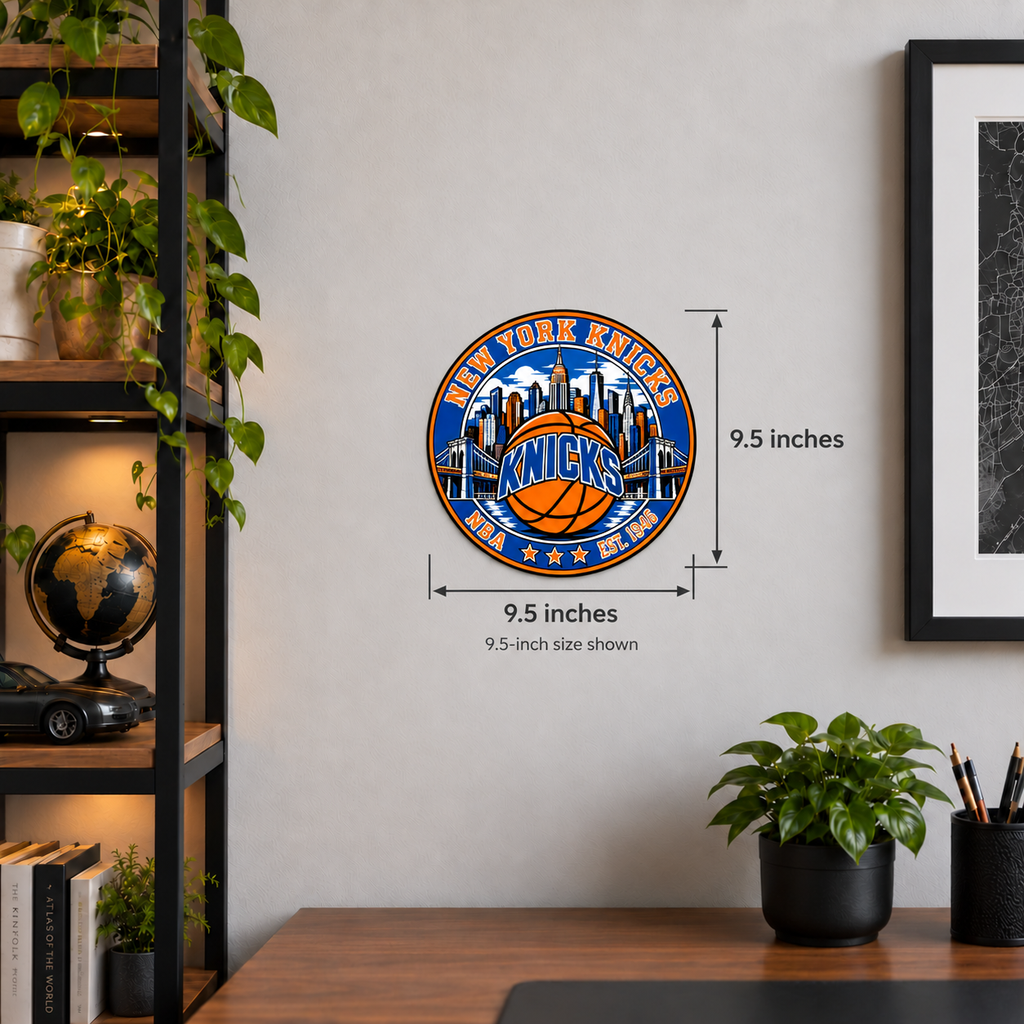 New York Knicks NBA Seal — wall display with horizontal width and vertical height measurements of 9.5 inches; 9.5-inch size shown