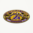 Los Angeles Lakers NBA seal — angled view showing thin profile; illustrative rendering