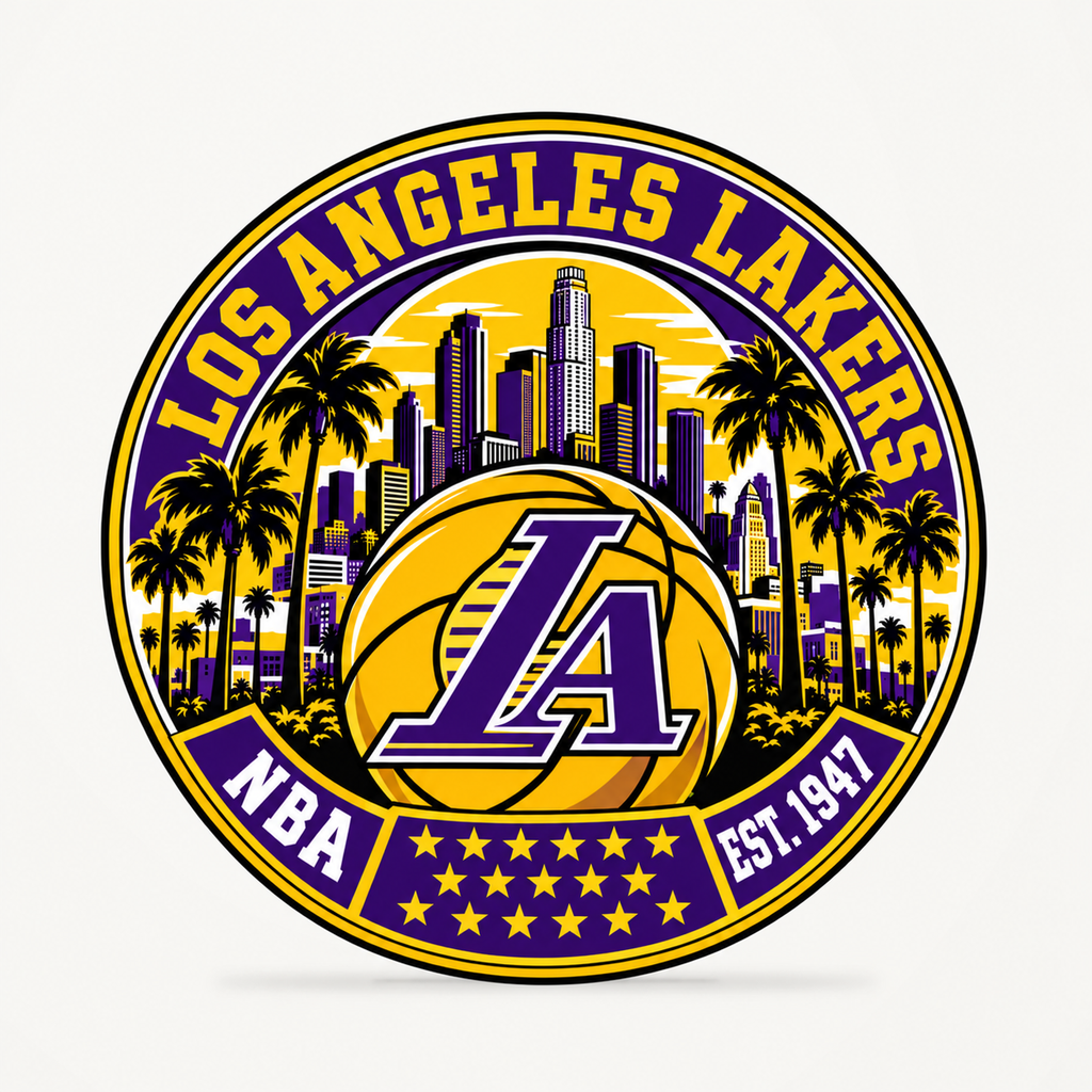 Los Angeles Lakers NBA seal — front view; illustrative rendering