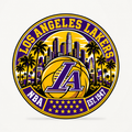 Los Angeles Lakers NBA seal — front view; illustrative rendering