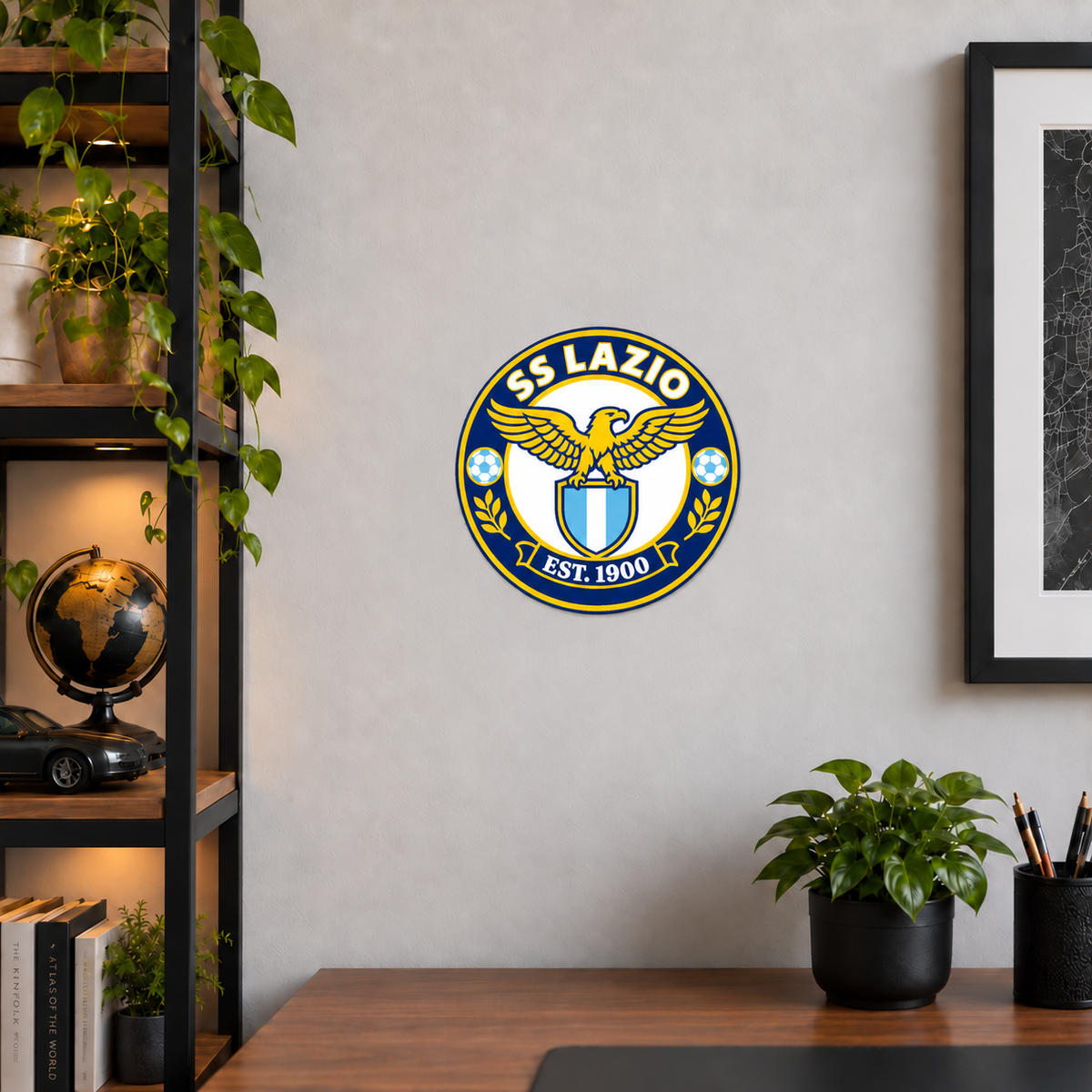 SS Lazio soccer club seal — matching wide office wall display illustrative rendering