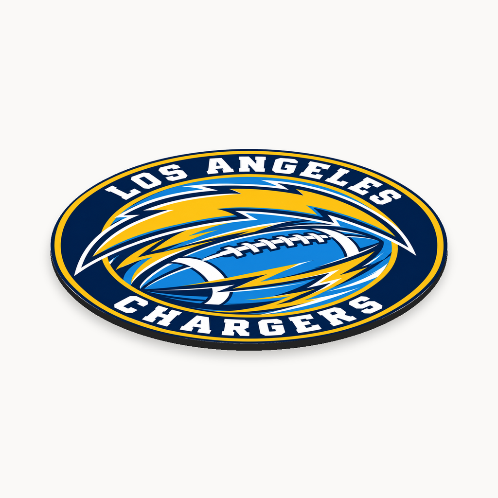 Los Angeles Chargers NFL seal — angled thin-profile view; illustrative rendering