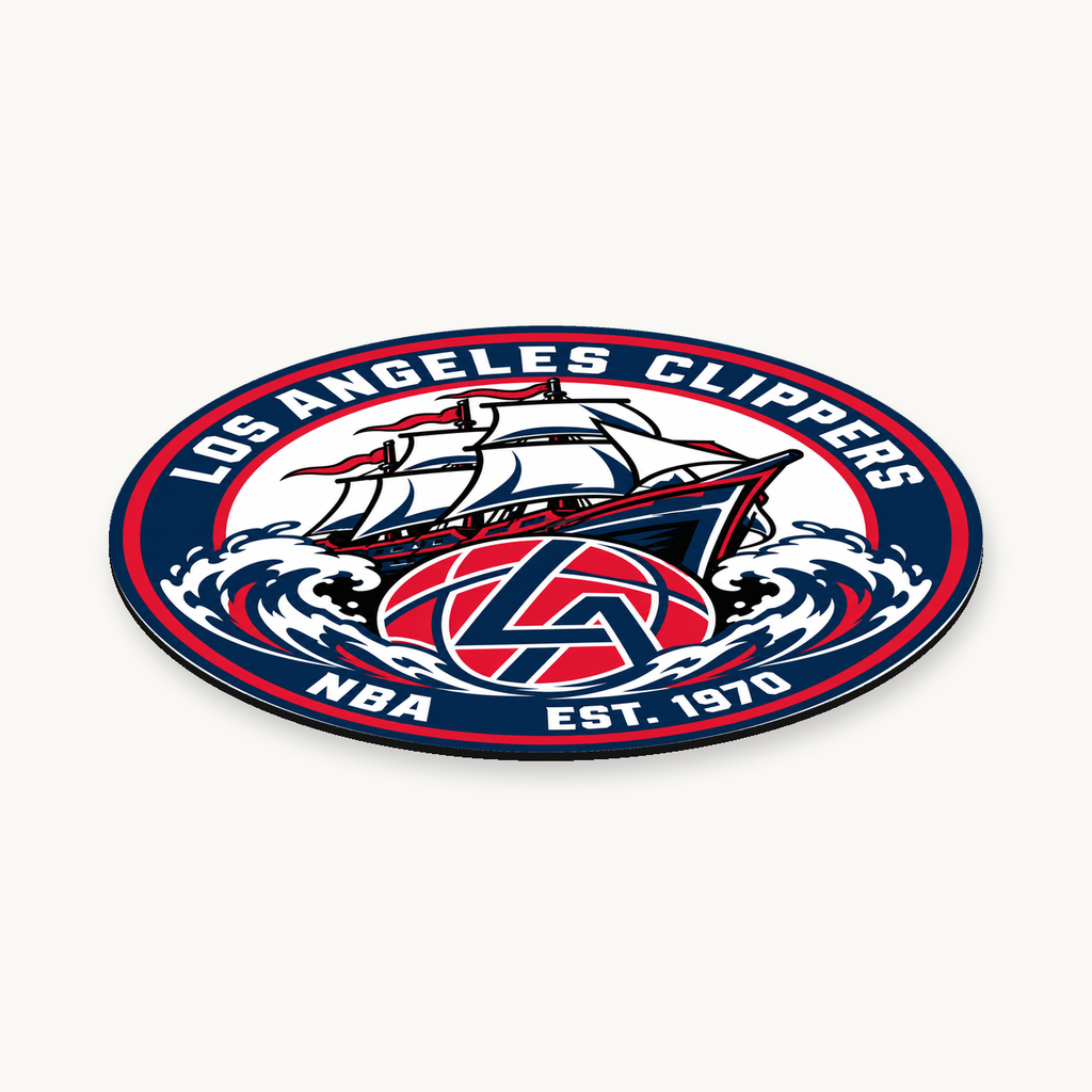 Los Angeles Clippers NBA seal — angled view showing thin profile; illustrative rendering