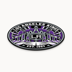 Los Angeles Kings NHL seal — angled thin-profile view; illustrative rendering