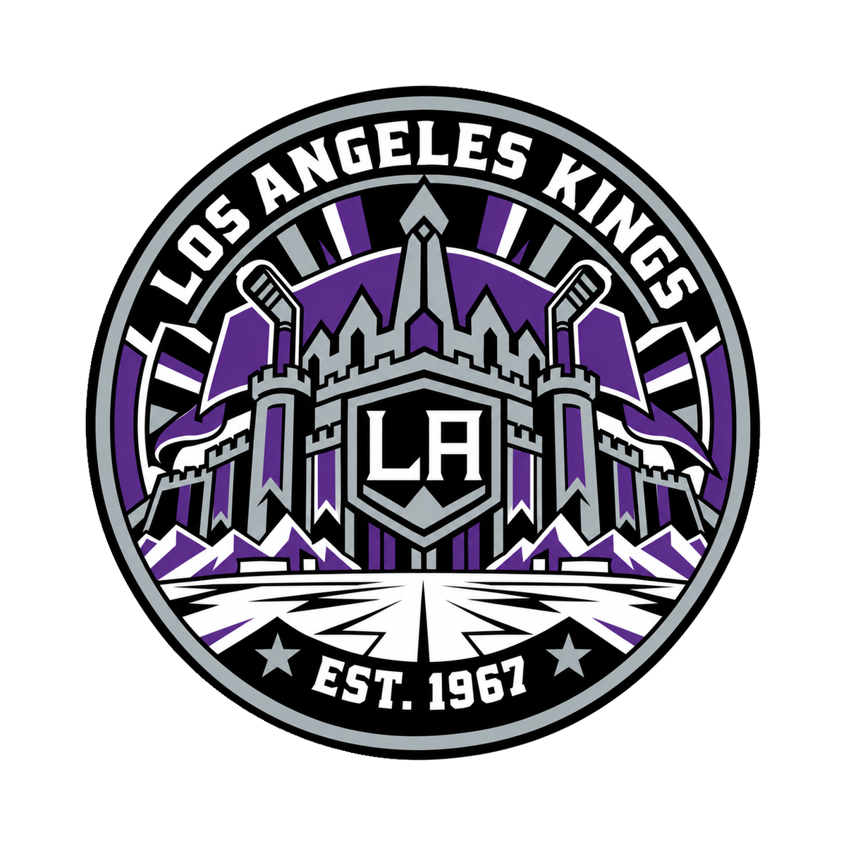 Los Angeles Kings NHL seal — complete front view; illustrative rendering