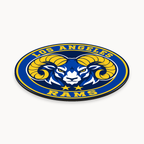 Los Angeles Rams NFL seal — angled thin-profile view; illustrative rendering