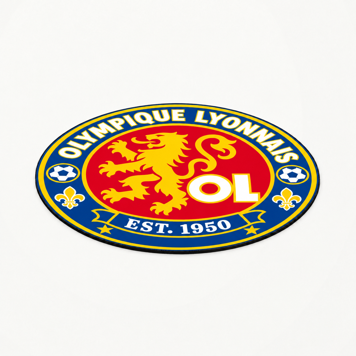 Olympique Lyonnais soccer club seal — matching flat angled view illustrative rendering