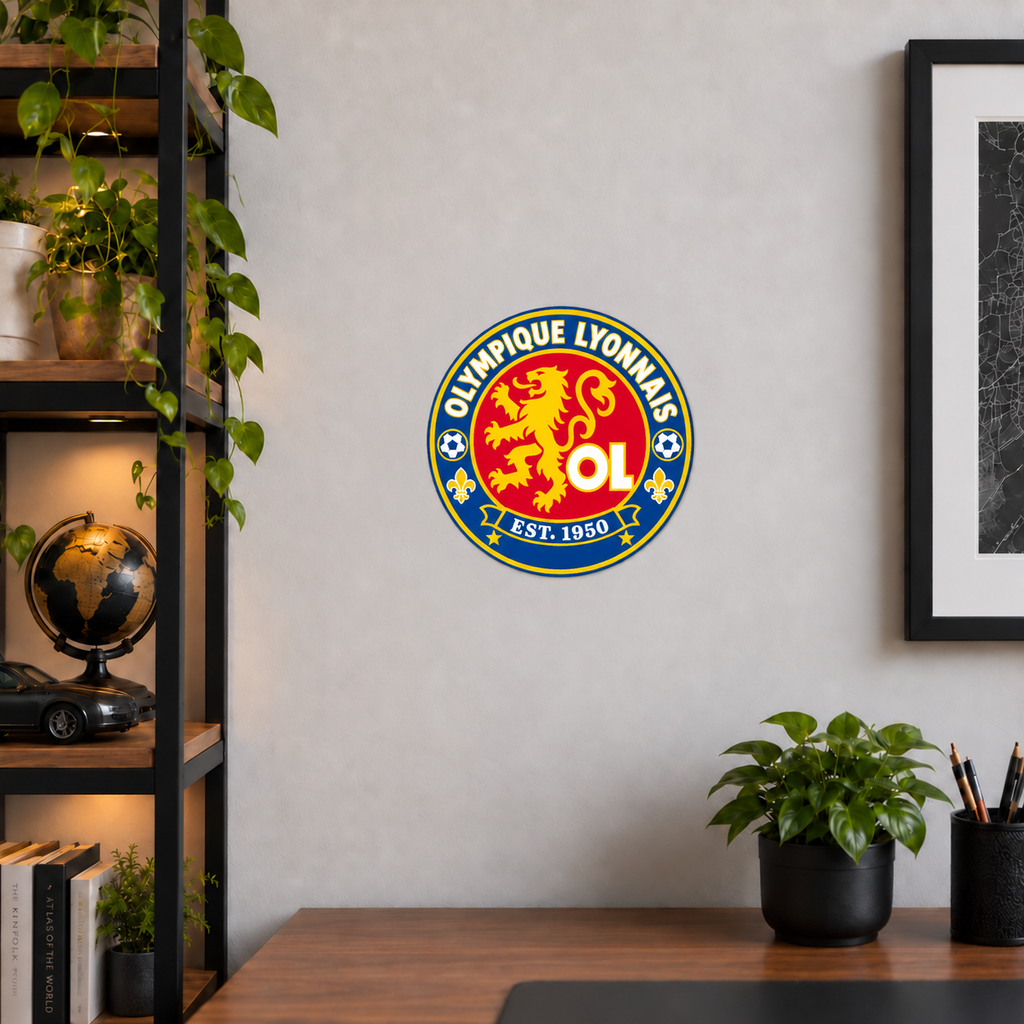 Olympique Lyonnais soccer club seal — matching wide office wall display illustrative rendering