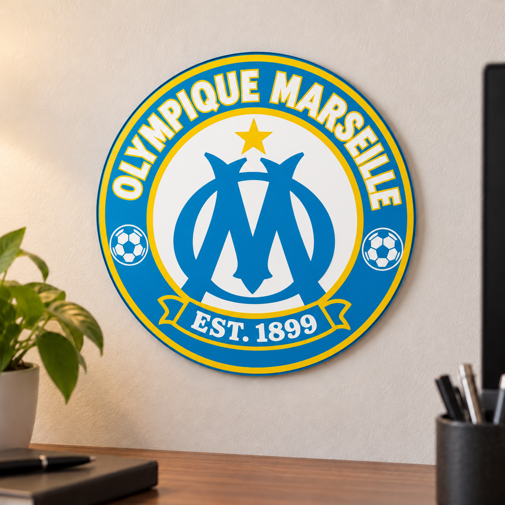 Olympique Marseille soccer club seal — wall-display illustrative rendering