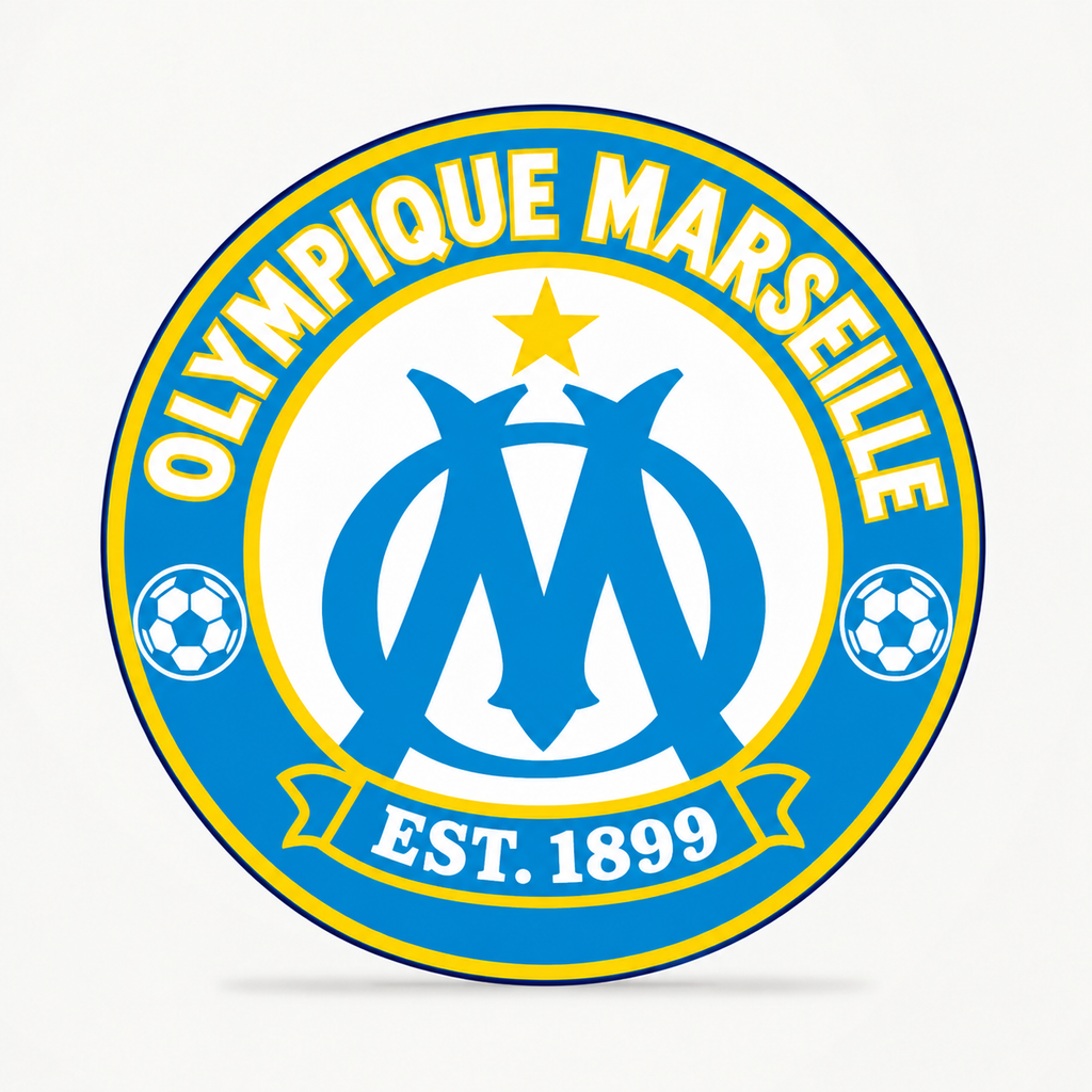 Olympique Marseille soccer club seal — matching front view illustrative rendering