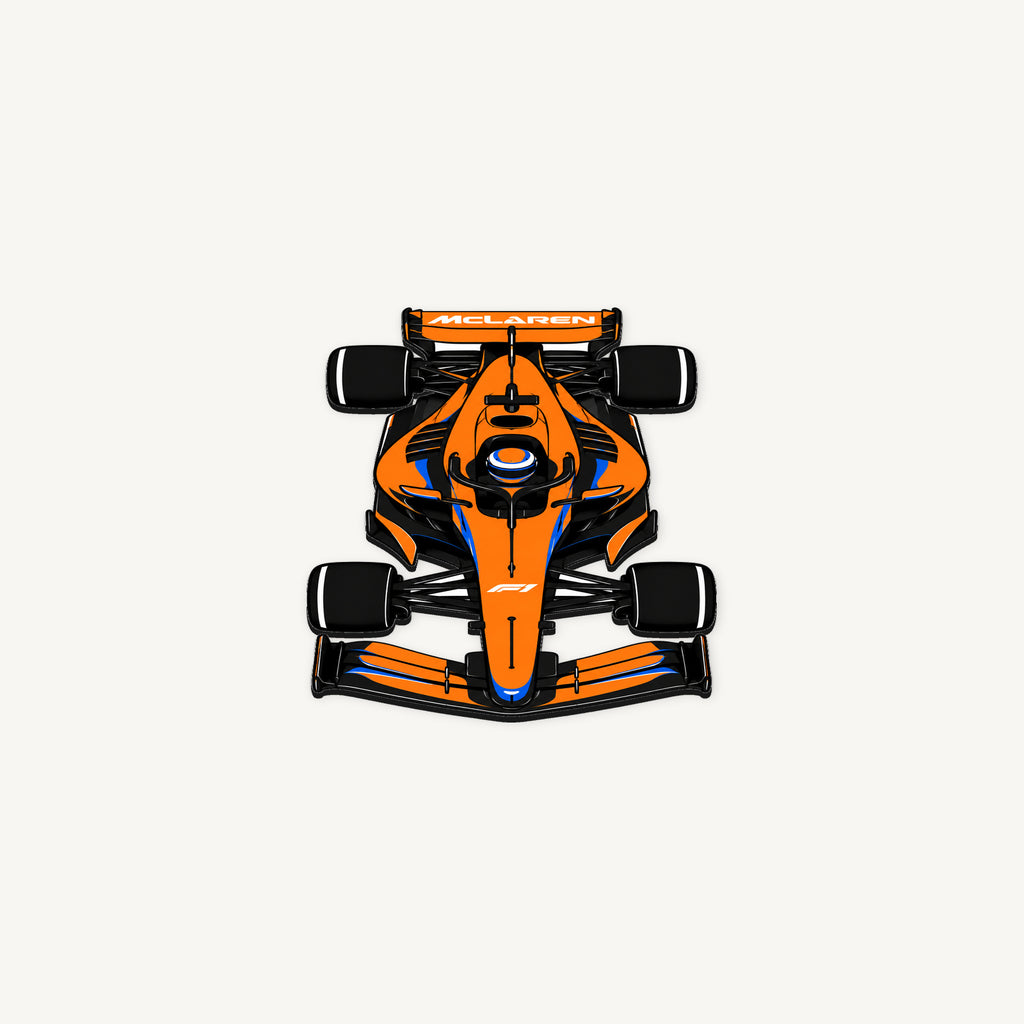 McLaren F1 Car Sign — angled view showing the thin plaque profile; illustrative rendering