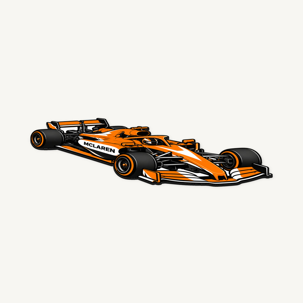 McLaren F1 Car Sign — Three-Quarter — angled view showing the thin plaque profile; illustrative rendering