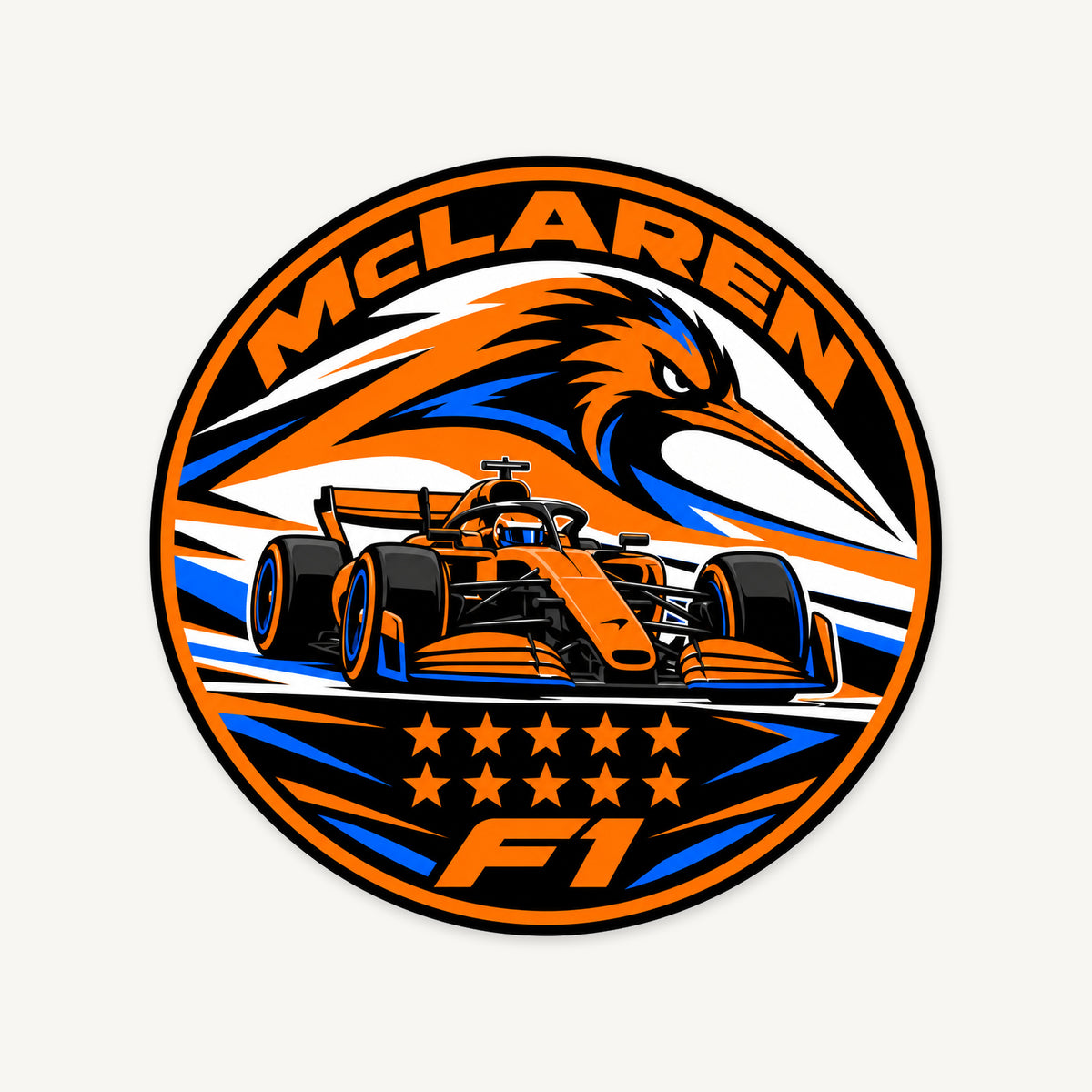 McLaren F1 Team Seal — front view; illustrative rendering