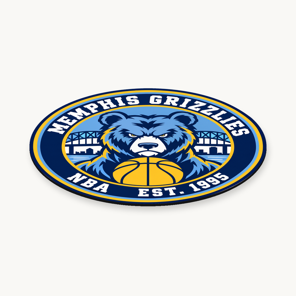Memphis Grizzlies NBA seal — angled view showing thin profile; illustrative rendering