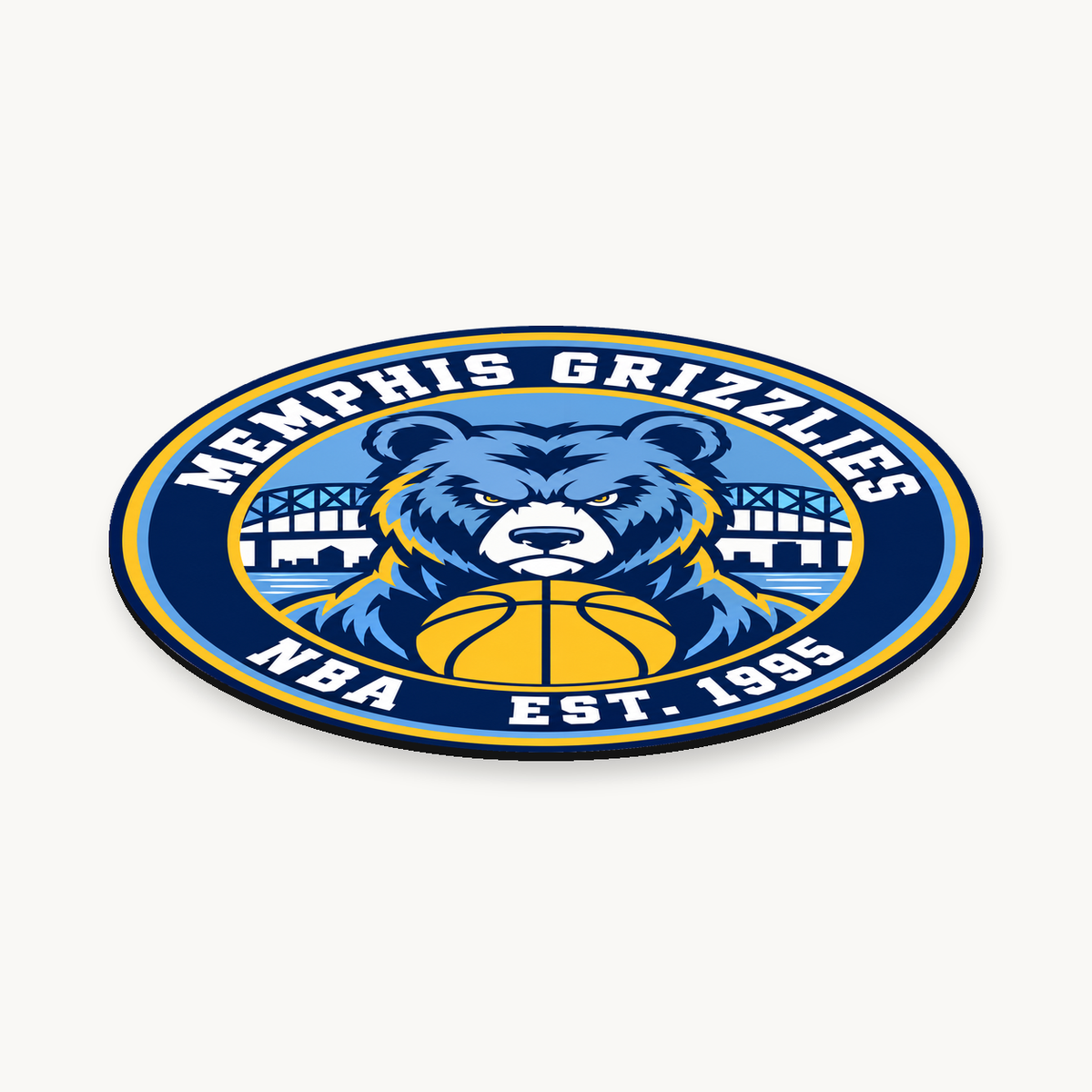 Memphis Grizzlies NBA seal — angled view showing thin profile; illustrative rendering