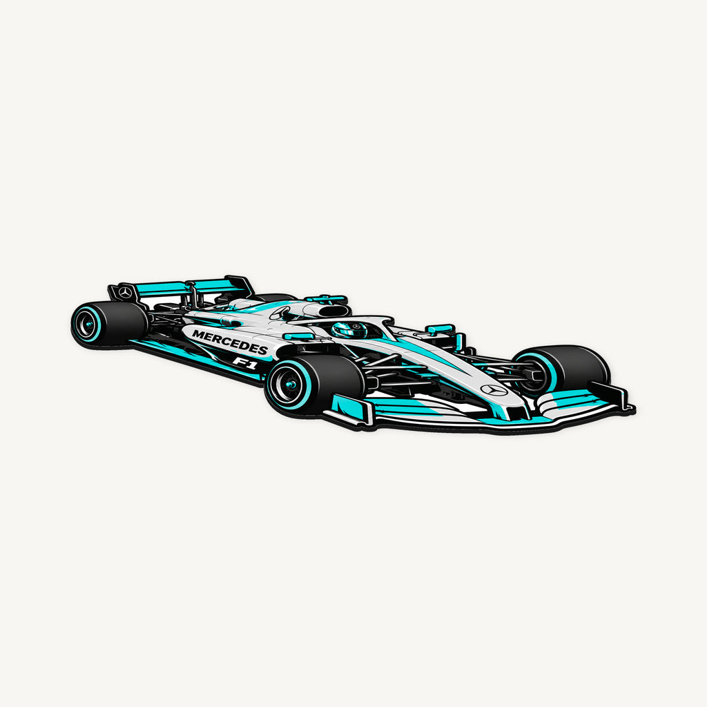 Mercedes F1 Car Sign — angled view showing the thin plaque profile; illustrative rendering