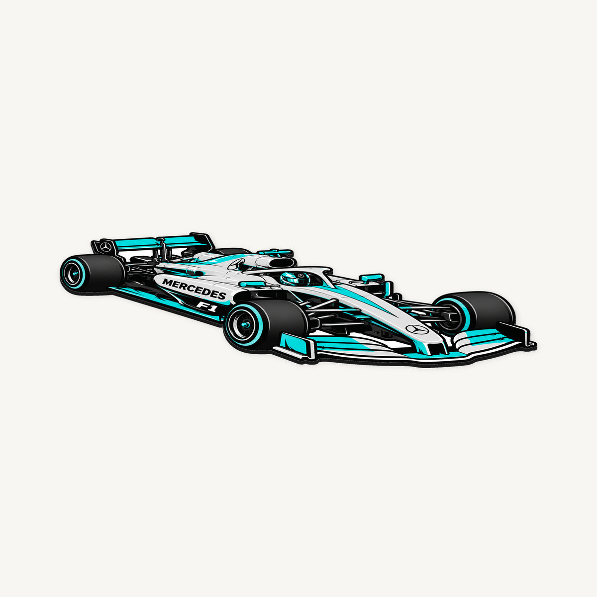 Mercedes F1 Car Sign — angled view showing the thin plaque profile; illustrative rendering