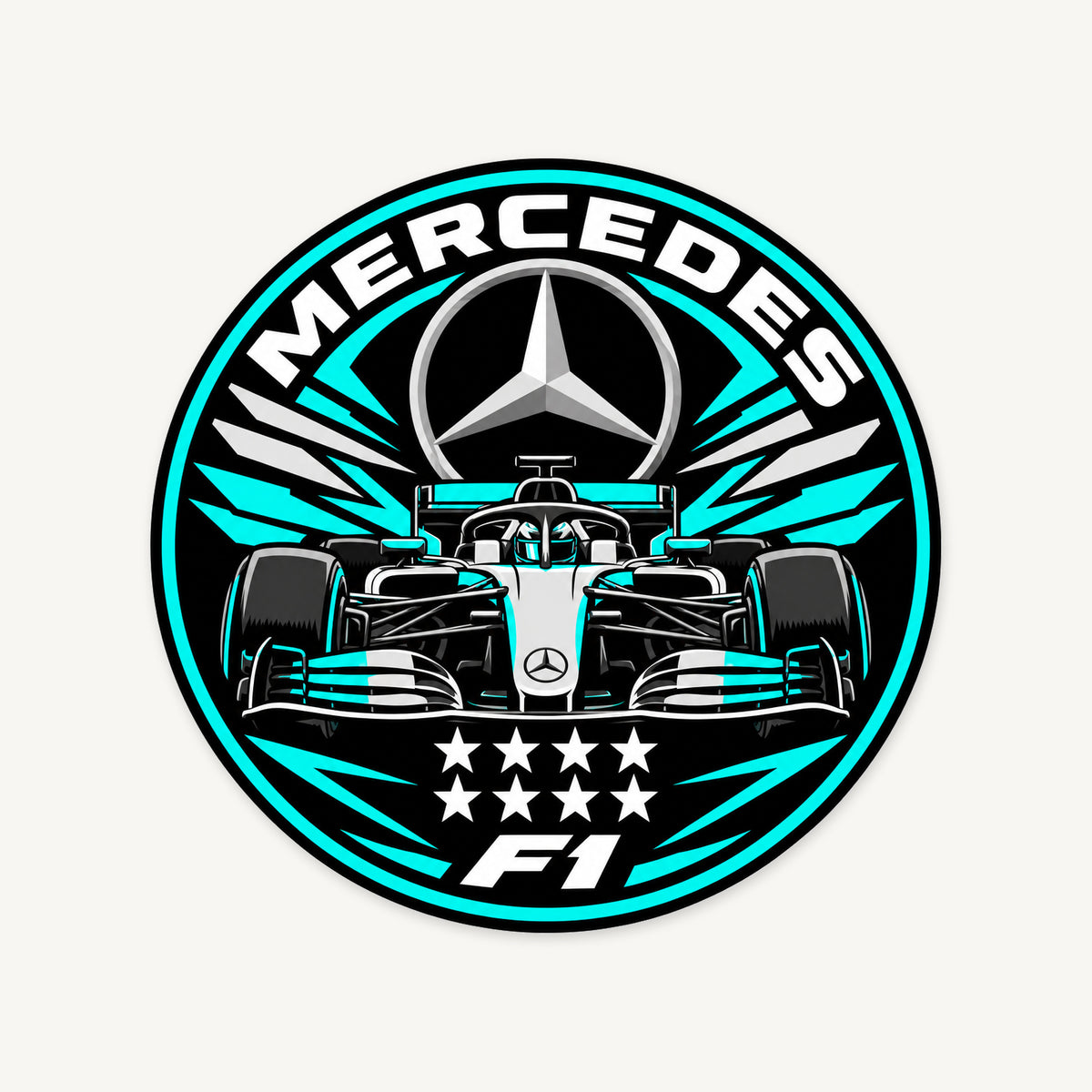 Mercedes F1 Team Seal — front view; illustrative rendering