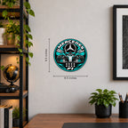 Mercedes F1 Team Seal — example wall display with 9.5-inch width and height guides; illustrative rendering