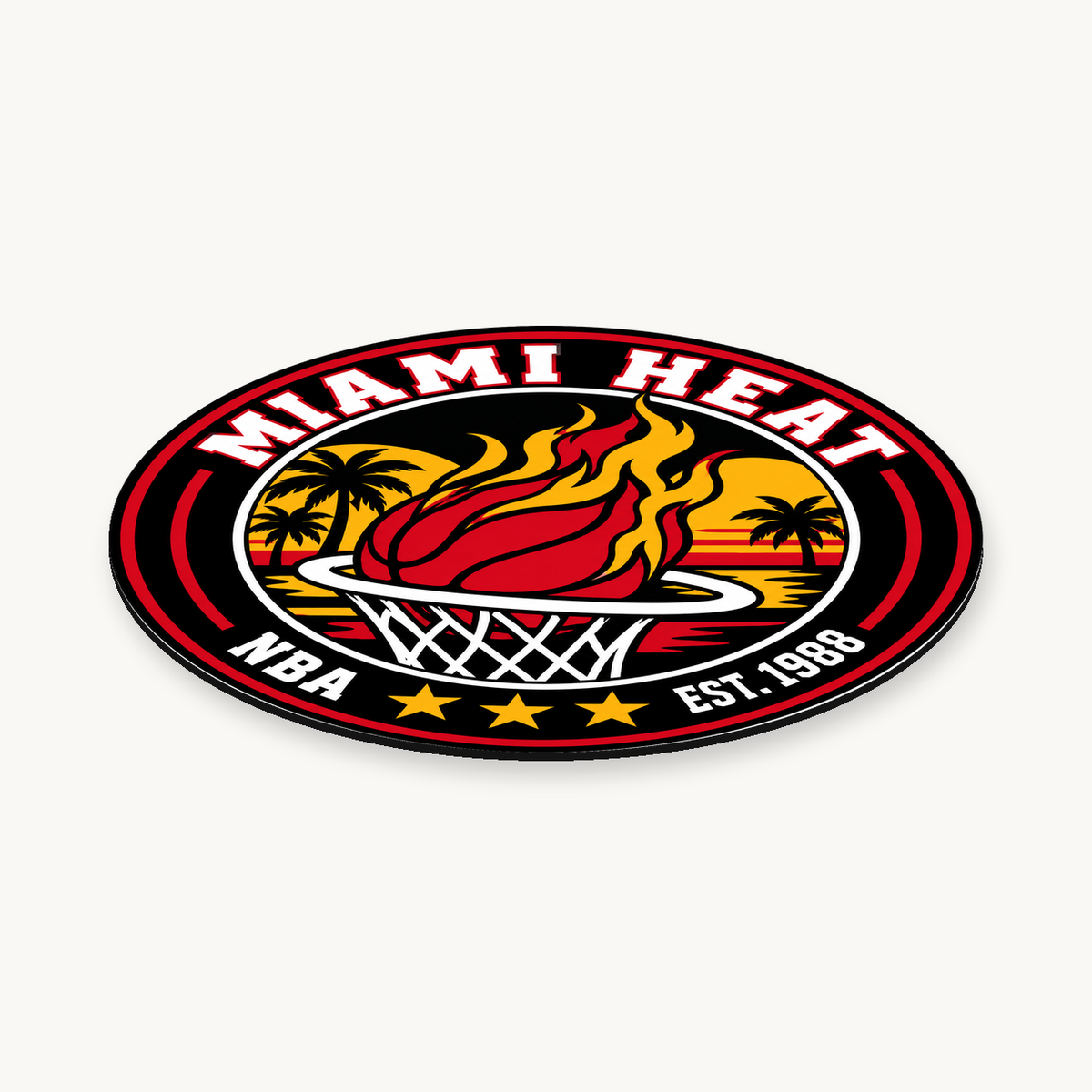 Miami Heat NBA seal — angled view showing thin profile; illustrative rendering