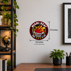 Miami Heat NBA seal — wall display with 9.5-inch width and height measurements; 9.5-inch size shown; illustrative rendering