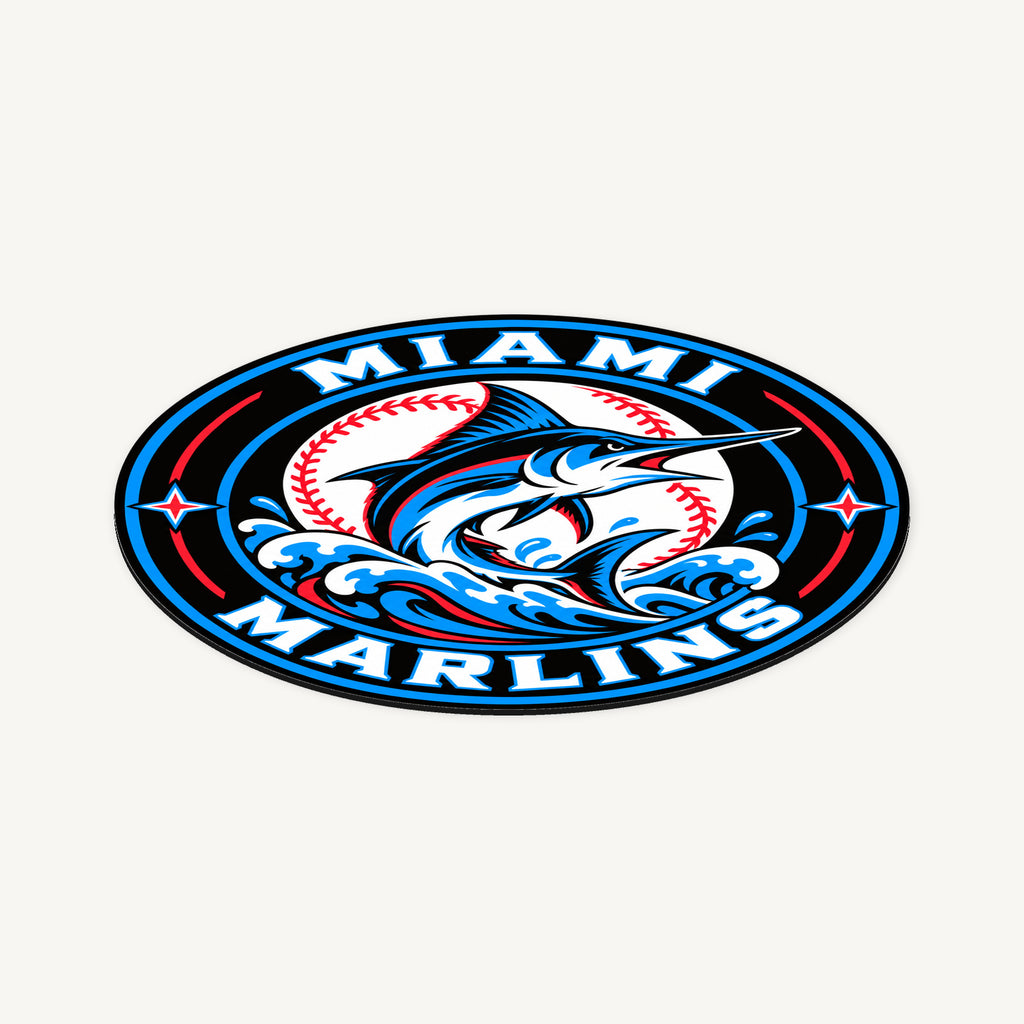 Miami Marlins MLB Team Seal — angled view showing the thin plaque profile; illustrative rendering