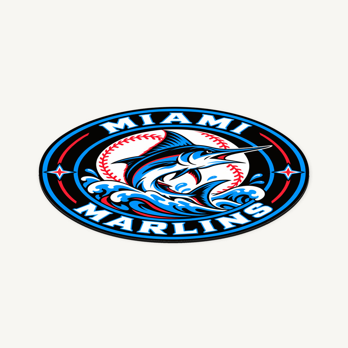 Miami Marlins MLB Team Seal — angled view showing the thin plaque profile; illustrative rendering