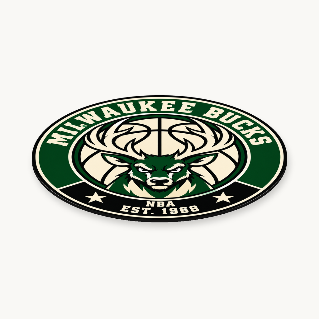 Milwaukee Bucks NBA seal — angled view showing thin profile; illustrative rendering