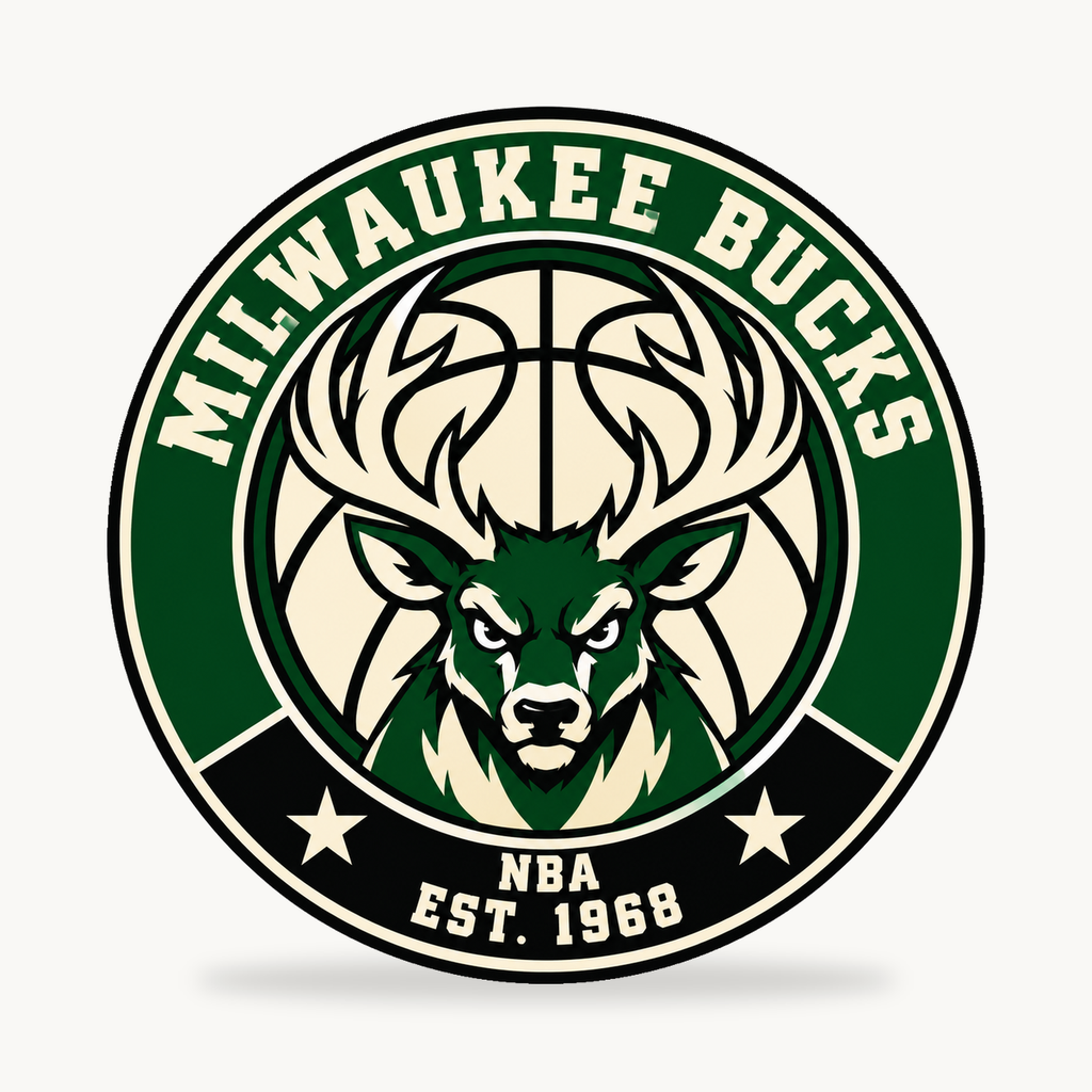 Milwaukee Bucks NBA seal — front view; illustrative rendering