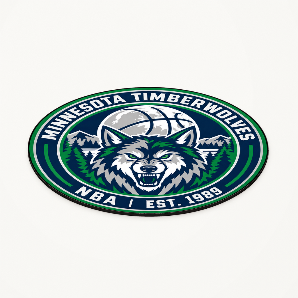 Minnesota Timberwolves NBA seal — angled view showing thin profile; illustrative rendering