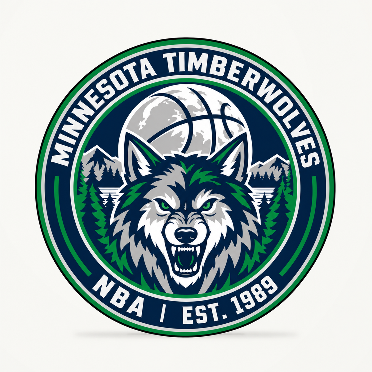 Minnesota Timberwolves NBA seal — front view; illustrative rendering