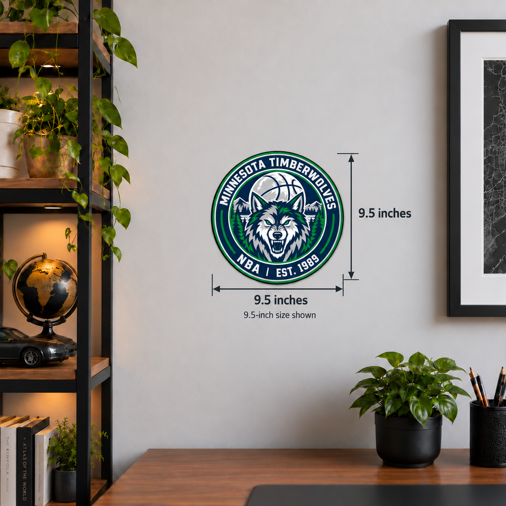 Minnesota Timberwolves NBA Seal — wall display with width and height measurements of 9.5 inches; 9.5-inch size shown