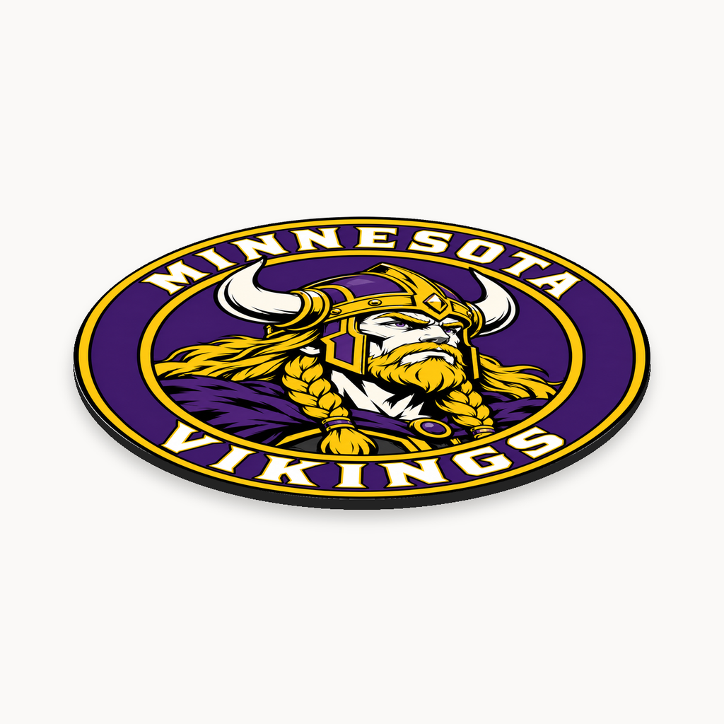 Minnesota Vikings NFL seal — angled thin-profile view; illustrative rendering