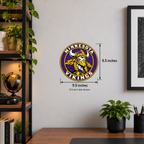 Minnesota Vikings NFL seal — wall display with 9.5-inch measurements; 9.5-inch size shown; illustrative rendering