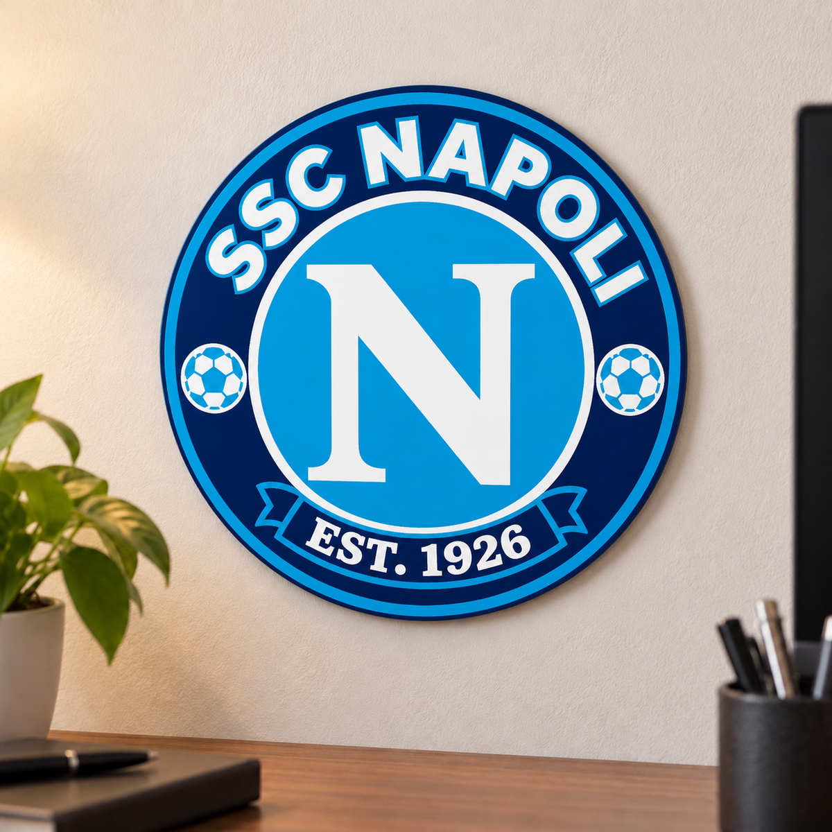 SSC Napoli soccer club seal — wall-display illustrative rendering