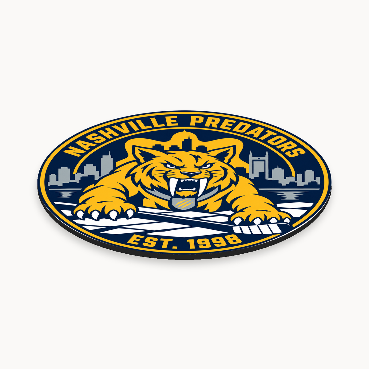 Nashville Predators NHL seal — angled thin-profile view; illustrative rendering