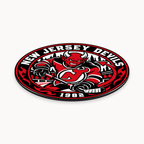 New Jersey Devils NHL seal — angled thin-profile view; illustrative rendering