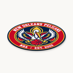 New Orleans Pelicans NBA seal — angled view showing thin profile; illustrative rendering