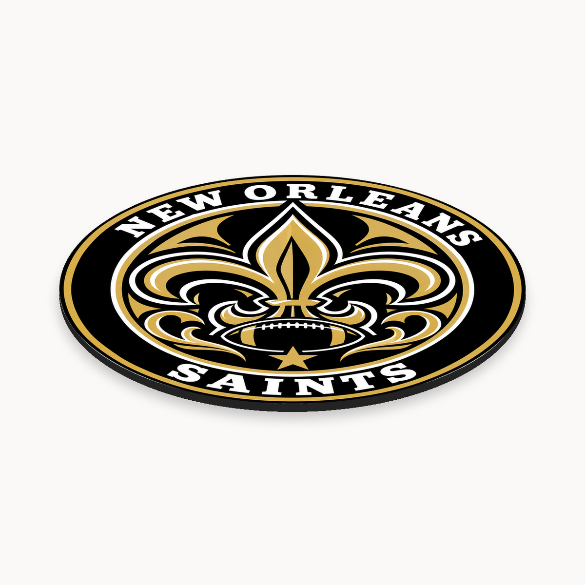 New Orleans Saints NFL seal — angled thin-profile view; illustrative rendering